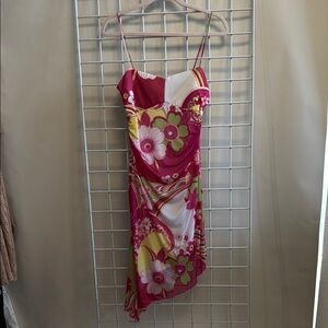 Asymmetrical Fun Floral Y2K Pink and Green Dress #012
